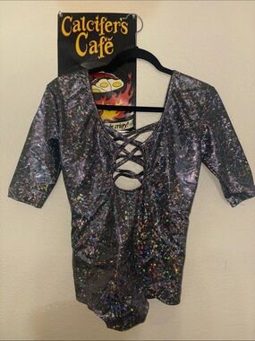 Metallic Black Holographic Lace-Up Women’s romper